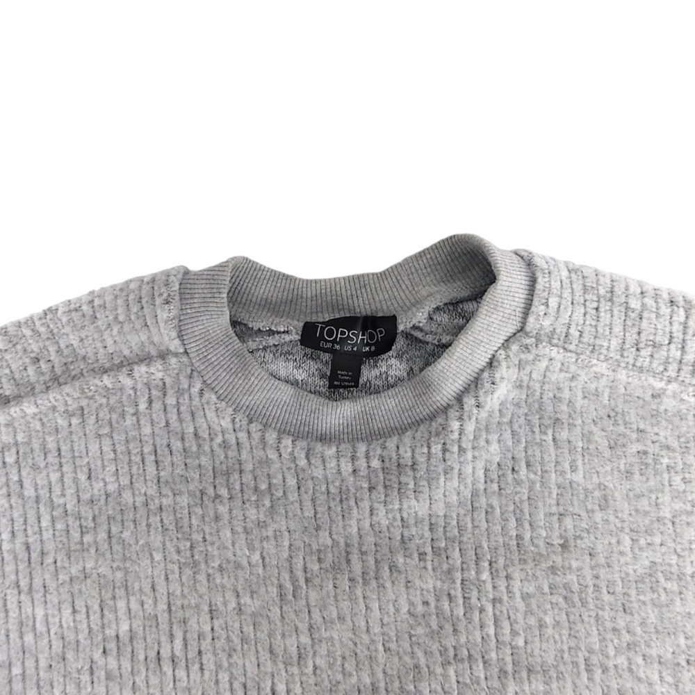 Topshop Bell Wide Sleeve Fall Gray Ribbed Cropped Loose-fit Sweater size Small - Picture 3 of 4